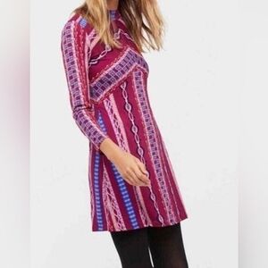 Free People Stella Long Sleeve Mock Neck Fuchsia Mini Dress Women’s Medium
